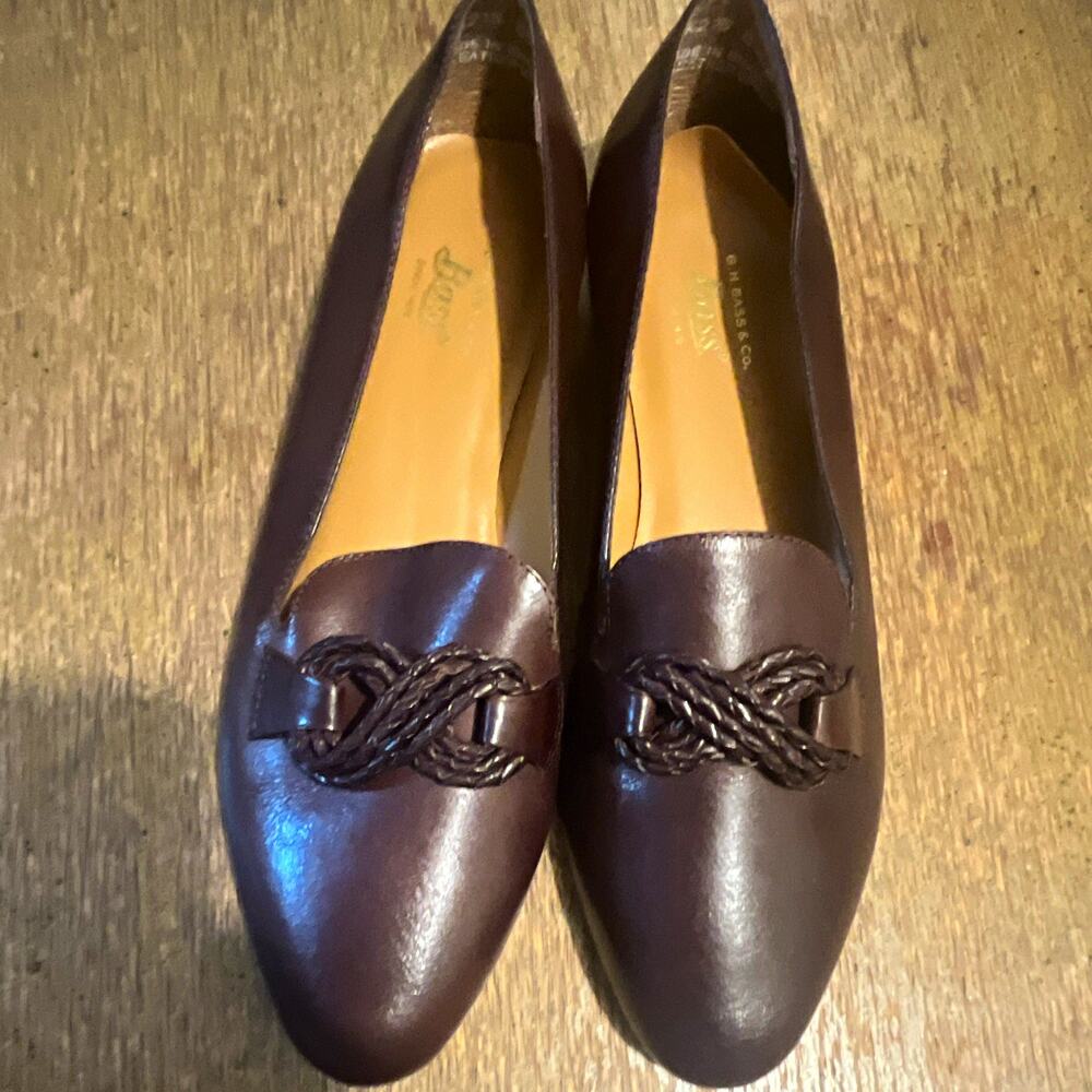 G.H. Bass & Co. Women’s Brown Leather Slip-On Loafer Flats Braided Round Toe 8.5